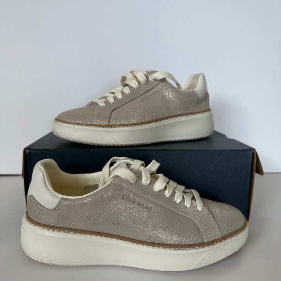 Cole Haan Shoes - Cole Haan Women's Beige and White Glitter Sneakers